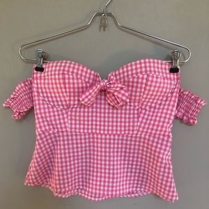 LF Seek the Label Pink Gingham Strapless Top
